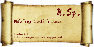 Mány Szíriusz névjegykártya